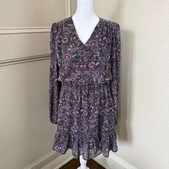 Evereve Olympia Long Sleeve Mini Dress Chiffon Floral Paisley Print Medium M - Picture 1 of 6